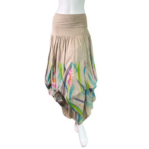 Expressions by Leslie Cotton Asymmetrical Skirt Dress Handpainted, Handmade M - Picture 3 of 7